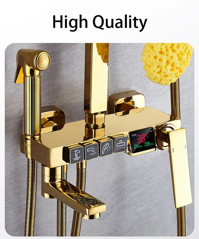 New 2024-2025 Chrome Digital Bathroom Shower System for Bathroom Accessories Brass Bathroom Mixer Faucet Thermostatic Digital Shower Set Plus FREE SHIPPING