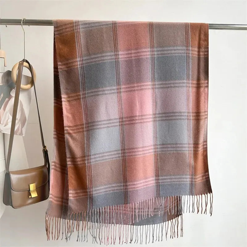 2025 Warm Plaid Cashmere Shawl Poncho Winter Scarf Luxury Print Blanket Pashmina Wraps Bufanda With Tassel Casual Stoled Echarpe