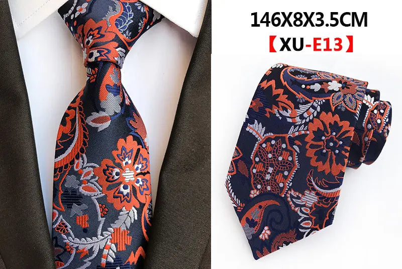 Men's Fashion Tie 8cm Silk Classic Necktie Yellow Blue Plaid Striped Flower Ties Business Wedding Mans Neckwear Gift Accessories