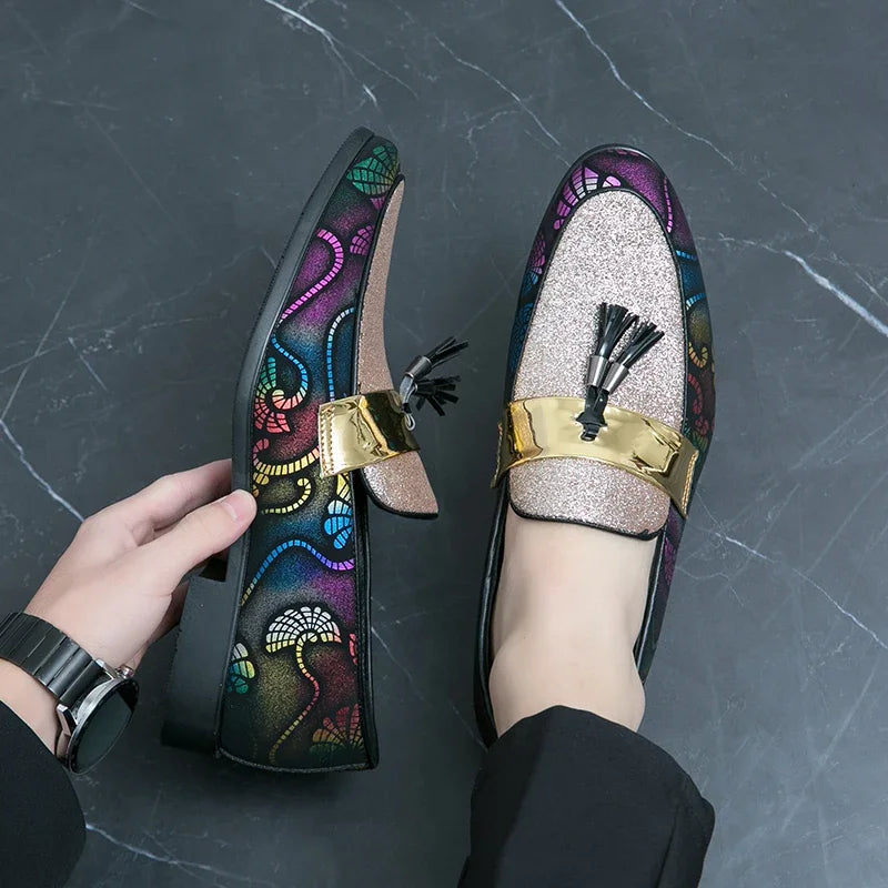 New 2025  Loafers for Men Flock Embroider Tassel Casual Shoes Slip-On Breathable Handmade Mens Dress Shoes Size 38-47