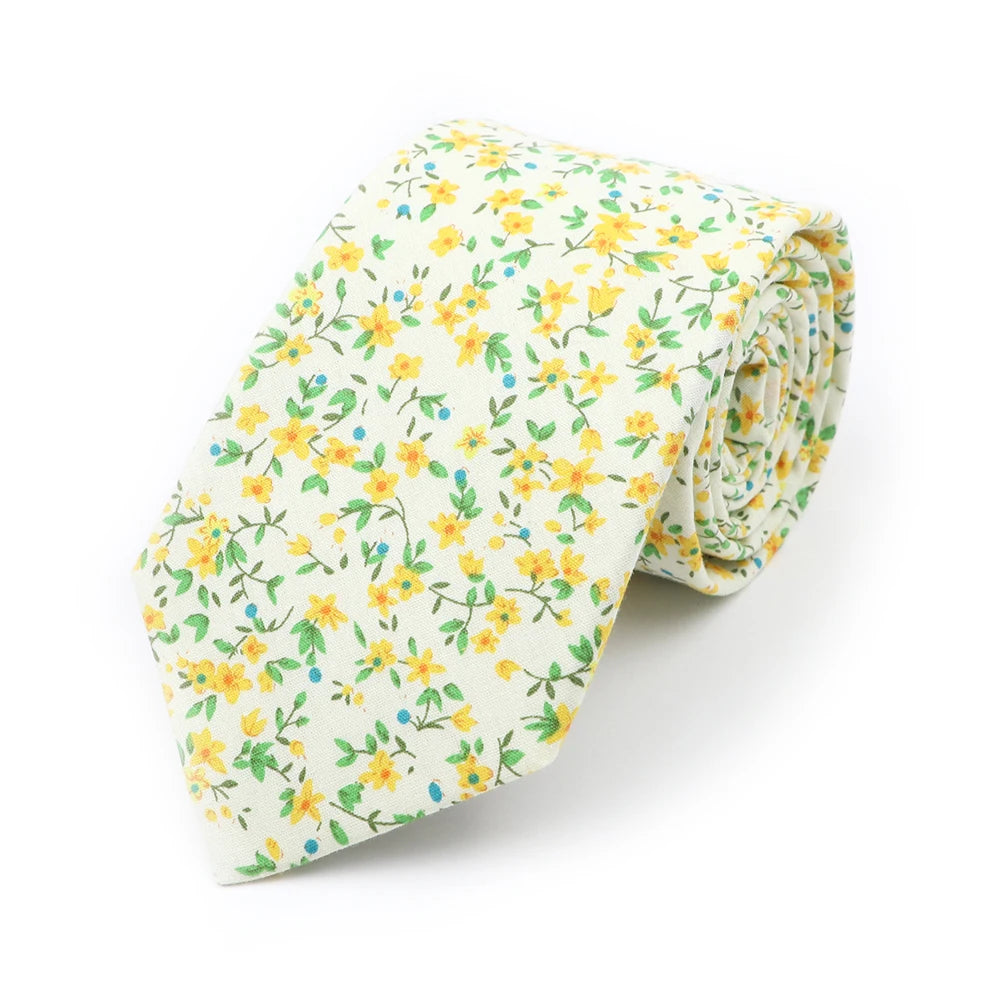 New Chic Floral Tie For Men 2025 100% Cotton Beautiful Elegant Flower Necktie White Blue Narrow Skinny Wedding Casual Cravat