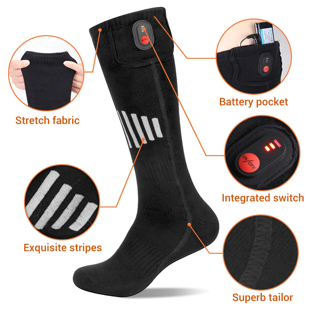 Heated Socks Winter Warmth 5000mAh USB Rechargeable 65℃ Heating Socks Motorcycle Outdoor Heated Boots Snowmobile Skiing Sock