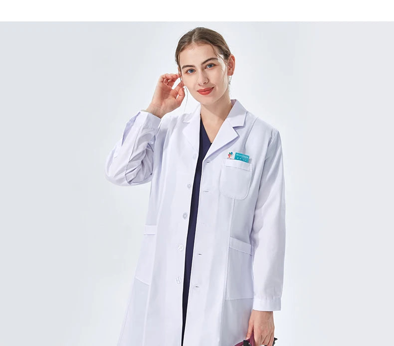 NEW 2024  White Lab Coat for Women Men Students Chemistry Healthcare Professionals Nurse Long Sleeves Doctor Work Robe XK002