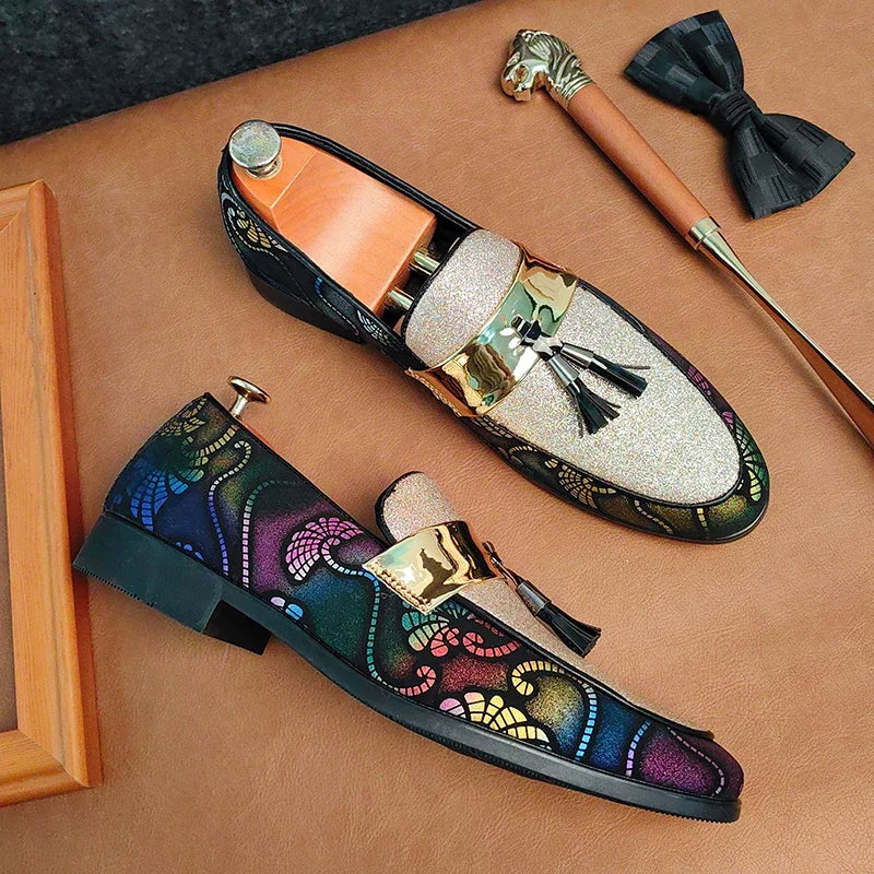 New 2025  Loafers for Men Flock Embroider Tassel Casual Shoes Slip-On Breathable Handmade Mens Dress Shoes Size 38-47