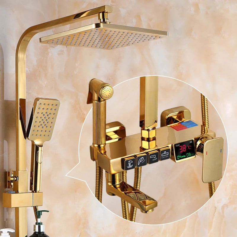 New 2024-2025 Chrome Digital Bathroom Shower System for Bathroom Accessories Brass Bathroom Mixer Faucet Thermostatic Digital Shower Set Plus FREE SHIPPING