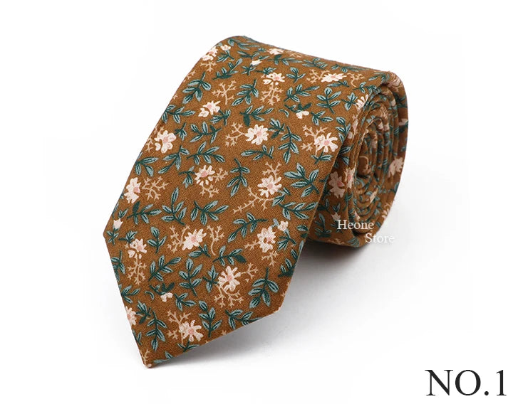 New Chic Floral Tie For Men 2025 100% Cotton Beautiful Elegant Flower Necktie White Blue Narrow Skinny Wedding Casual Cravat
