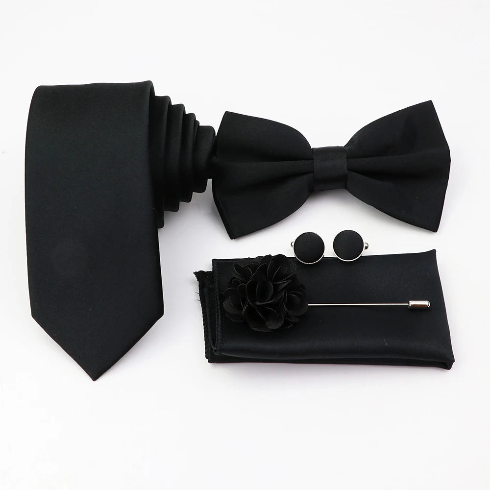 Hot Sale Pink Purple Sage Green Tie Set Polyester Necktie Bowtie Cufflink Brooch For Groom Suit Wedding Cravat Shirt Accessory