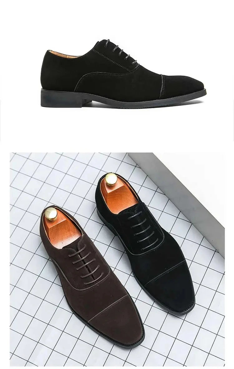 New 2024-2025 Men New Fashion Derby Shoes Pointed Anti Fleece Leather Lace up Business Dress Leather Shoes Black Brown Size 38-48