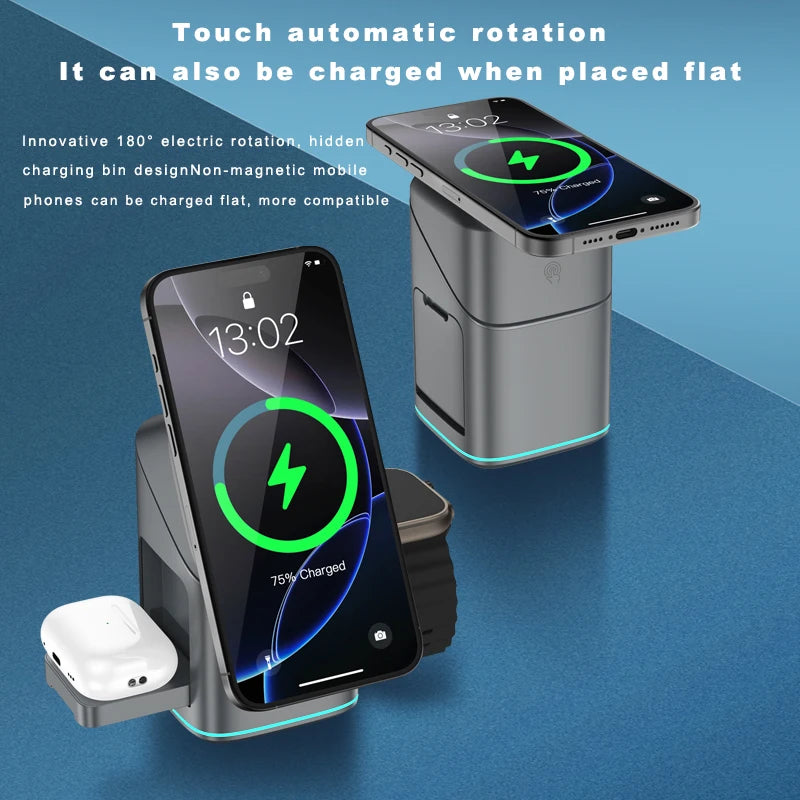 2025 new electric rotating four-in-one wireless charger charger, small and convenient to carry.