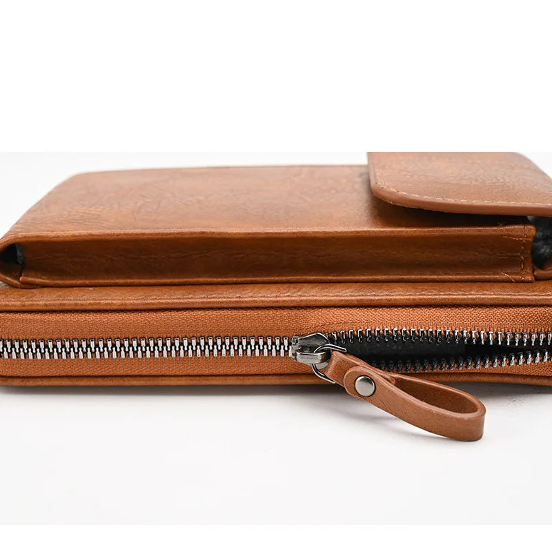 Fashion Women Wallet Single Shoulder Crossbody Cell Phone Bag Leather Satchel Female Multi Card Position Zipper Purse Keycase