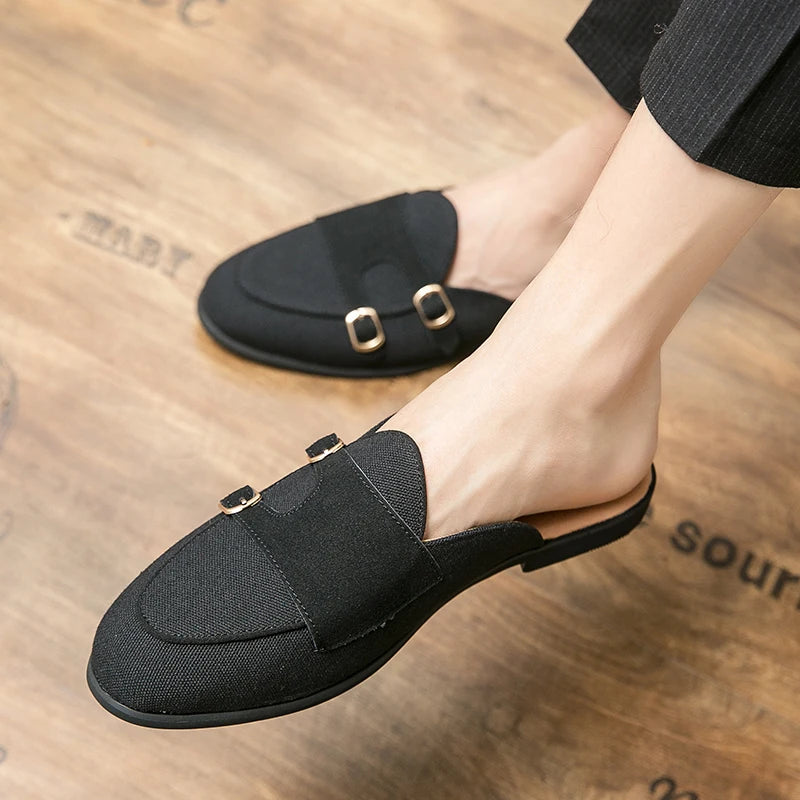 NEW 2025 Suede Leather Shoes Men's Casual Luxury Brand Handmade Muller Loafers Men Slip-On Flats Driving Dress Shoes Half Slippers 38-48