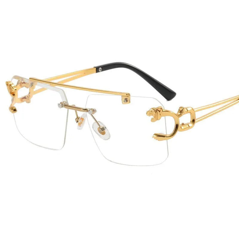 Rectangle Sunglasses for Men Women Rimless Square Shade Eyewear Frameless Vintage Square Glasses