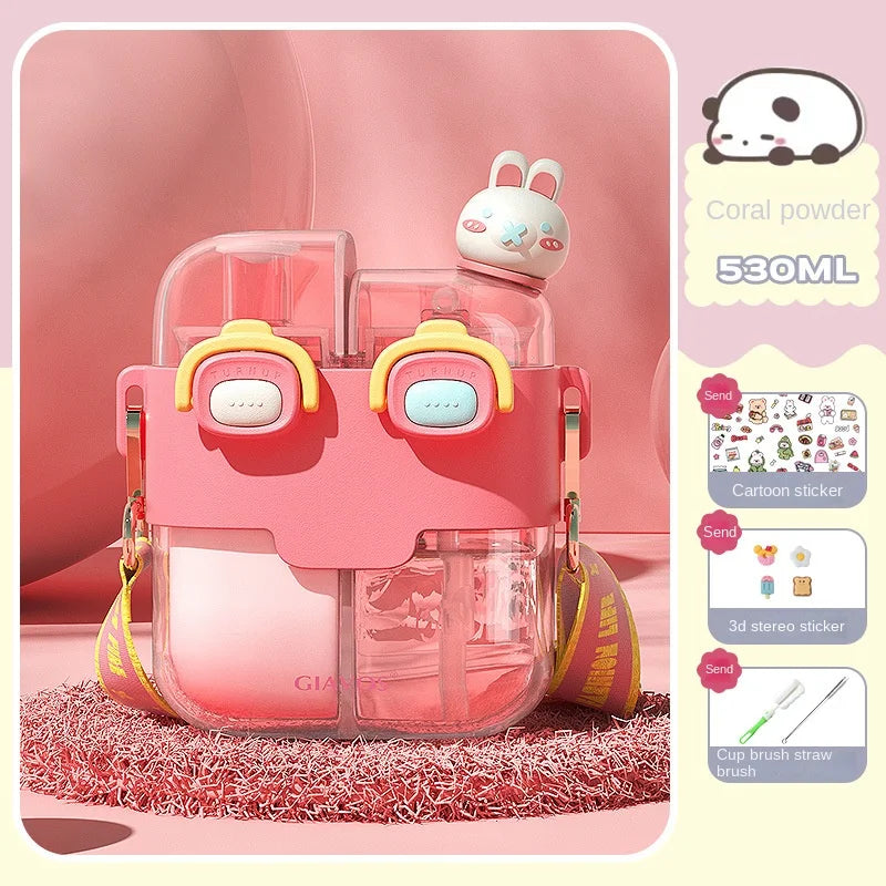 GIAVOS Large Capacity Portable Plastic Cup High Appearance Level Split Storage Cup Children's Water Cup Students with Straw Cup