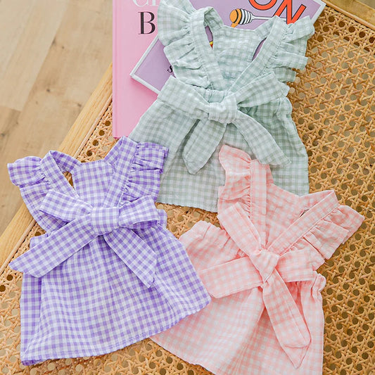 NEW 2024 Summer Dog Clothes Luxury Dog Dress Puppy Plaid Suspender Skirt Pet Vest Chihuahua Bichon Yorkie Dog Costume Pink Dog Bow Dress