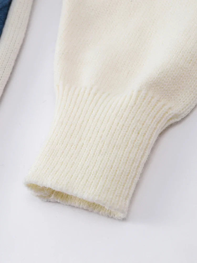 Man Panelled Contrast O neck Sweater 2024-2025 Autumn Winter Vintage Loose Long Sleeves Knitted Pullover Fashion Casual Male Jumper