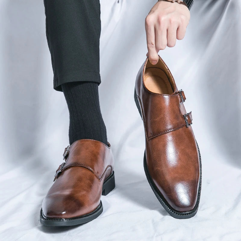 2024-2025 New Leather Shoes for Men Monk Shoes Classic Brown Wedding Shoes for Men Fashion Casual Men Shoes Evening Dress Moccasins
