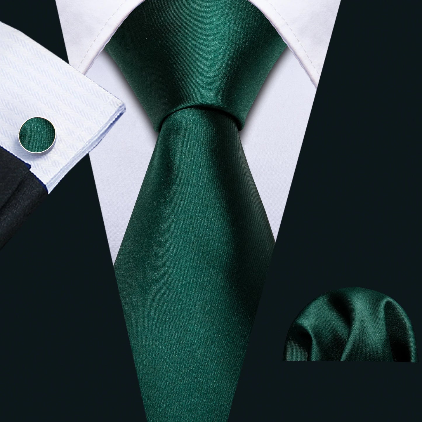 Green Men Tie Wedding Silk Solid Necktie Pocket Square Cufflinks Sets New Suit High Quality Party Business Designer
