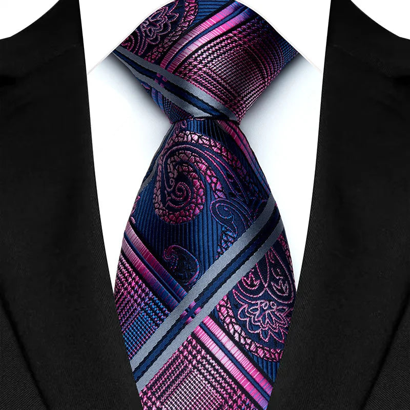 Luxury 8CM Mens Necktie Purple Color Stripes Floral Plaid Ties For Man Groom Jacquard Woven Neck Tie For Business Wedding Party