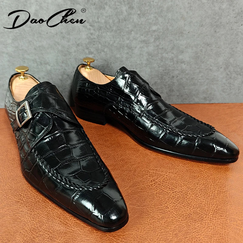 Luxury Brand Men Leather Shoes Slip-On Black Crocodile Print Woven Pattern Loafers Mens Dress Shoes Wedding Office Shoes For Men 10% OFF in still on