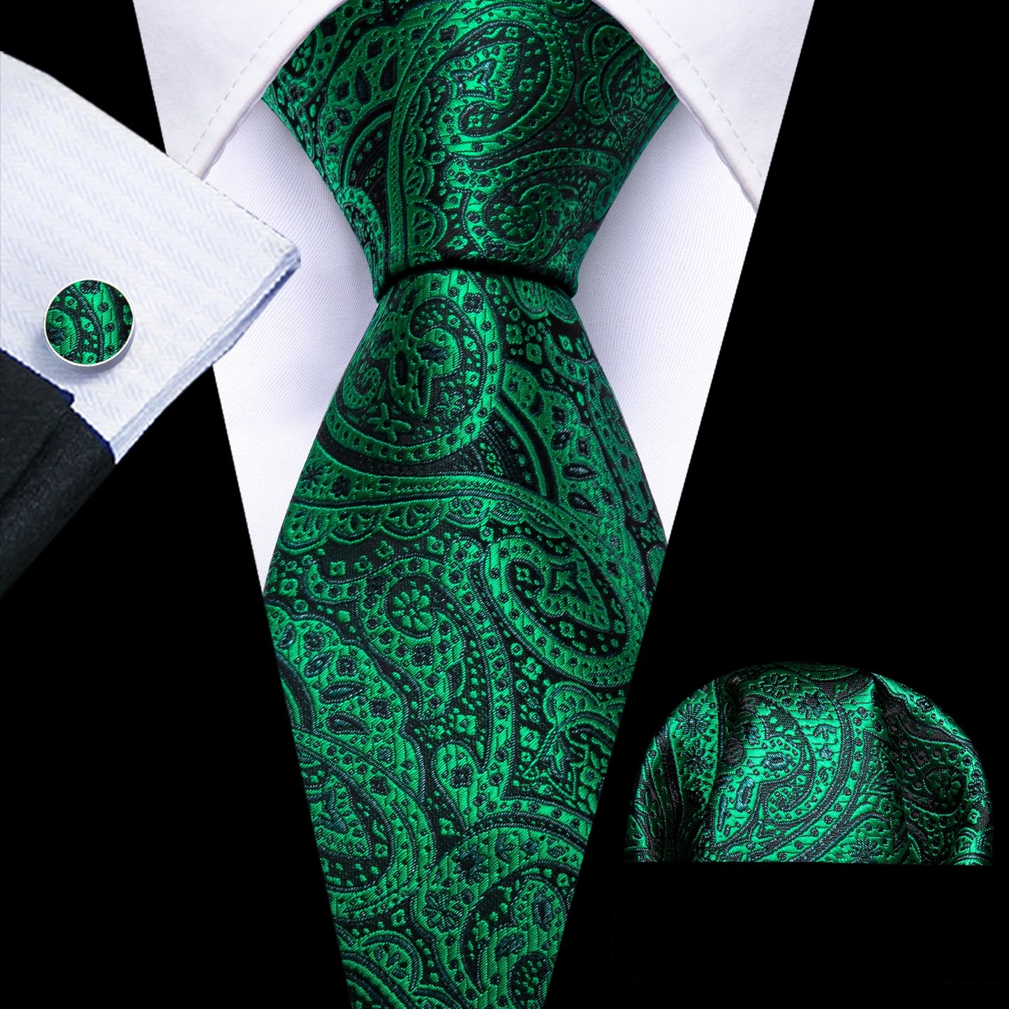 Amazony Epic Green Silk Mens Tie Hanky Cufflinks Set Mint Grass Teal Bottle Sage Pea Green Necktie For Male Wedding Business Party