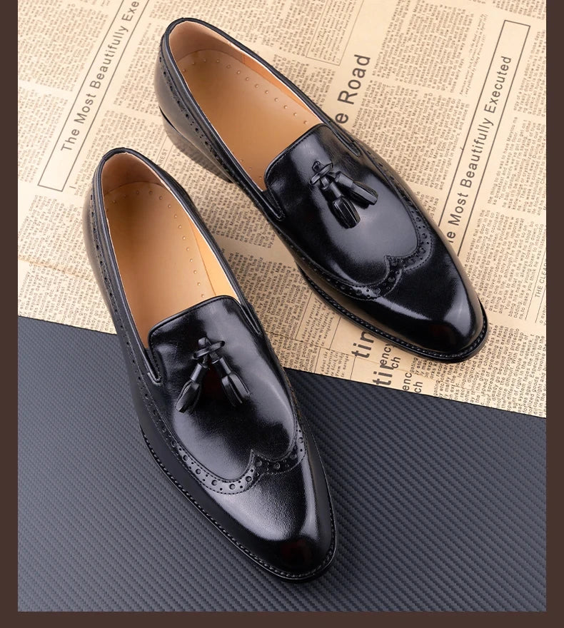 New Style Business Men Loafers Shoes Genuine Cowhide Handmade Sewing Casual Formal Wedding Party Slip on Pointed Dress Shoes Man