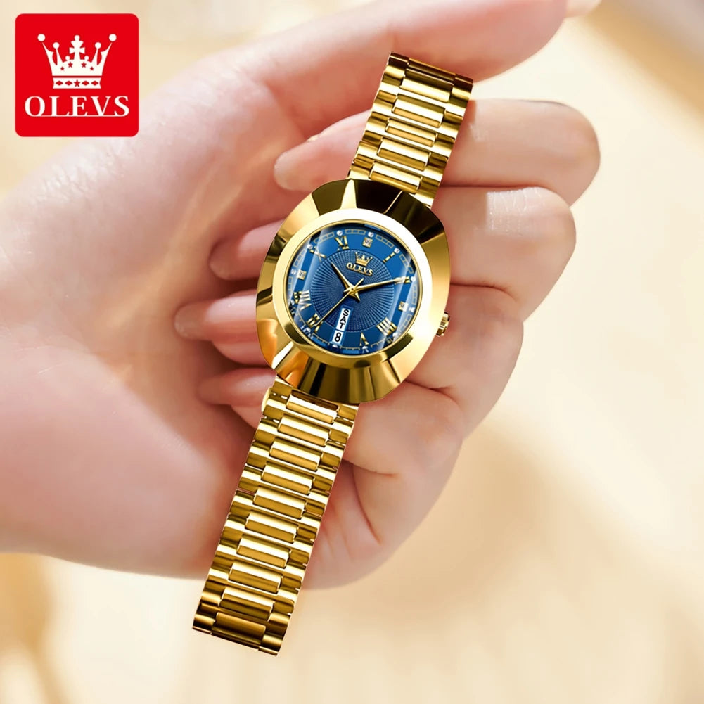 2024 OLEVS Golden Quartz Watch for Women Fashion Elegant Tungsten Steel Case Waterproof Wristwatches Luxury Original Ladies Watch New