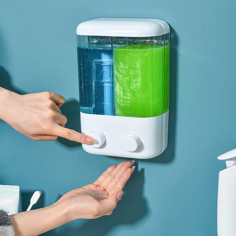 Doublehead Soap Dispenser Bathroom Wall Mount Shower Shampoo Bottle Lotion Container Holder Double Head Foam Hand Wash Dispenser