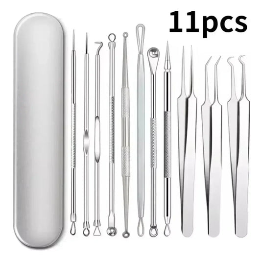 11Pcs Pro Acne Needles Blackhead Remover Ultra-fine No. 5 Cell Clips Pimples Tweezers Facial Pore Cleaning Face Skin Care Tools free Gift laptop stand