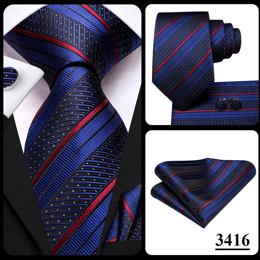 Our Brand  2025 Hi Tie Striped Sage Green Mens Fashion Necktie Handkerchief Cufflinks for Tuxedo Accessory Classic Silk Luxury Tie for Man Gift