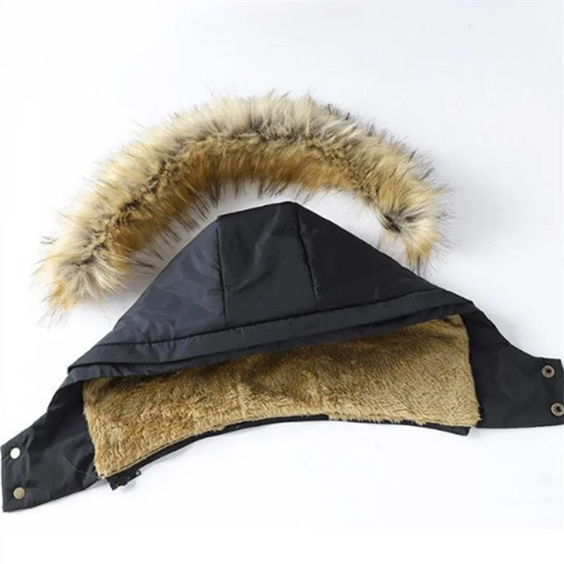 New Men Winter 2025 - 2026 Fleece Jacket Thick Warm Hooded Fur Collar Coat Solid Color Outerwear Mens Clothing Big Sale on now