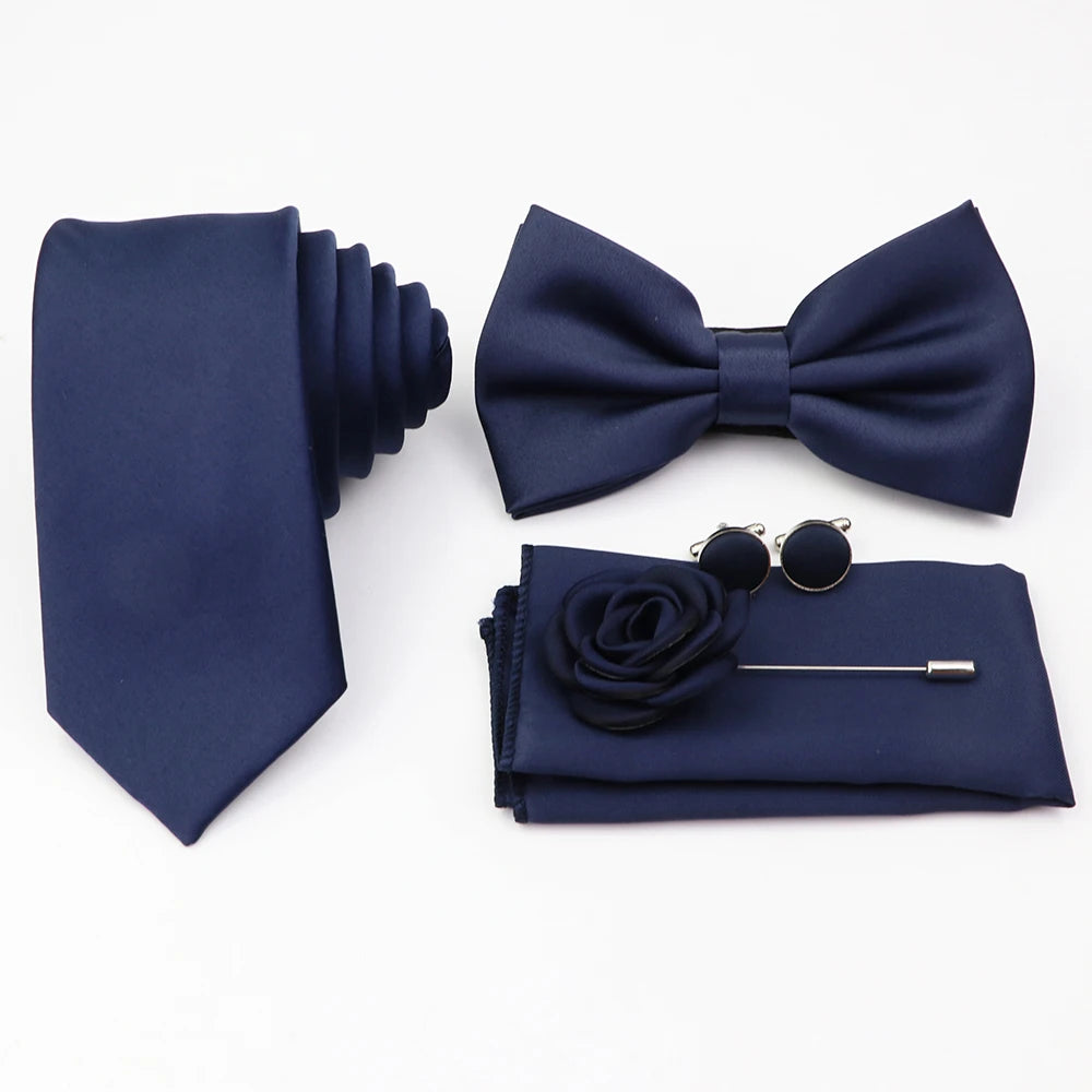 Hot Sale Pink Purple Sage Green Tie Set Polyester Necktie Bowtie Cufflink Brooch For Groom Suit Wedding Cravat Shirt Accessory