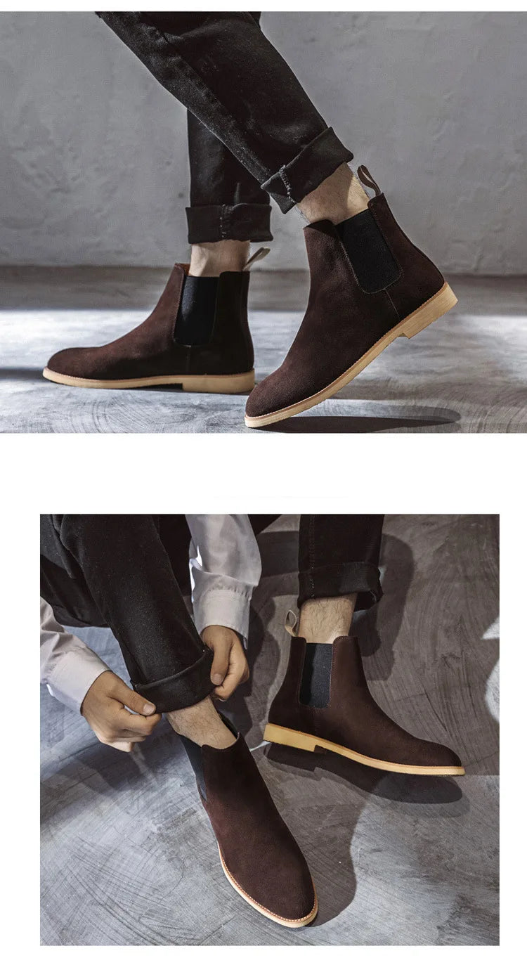 Luxury Designer New Autumn 2025  Winter Mens Pointed Suede Leather High Tops Dress Shoes For Male Formal Business Chelsea Ankle Boots