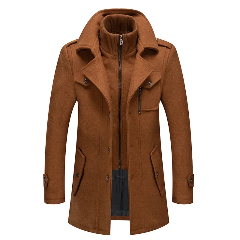 New Collection 2024-2025 Winter Mens Woollen Jacket High-quality Business Casual Jackets Male Long Style Stand Collar Solid Color Thicken Warm Wool Coats