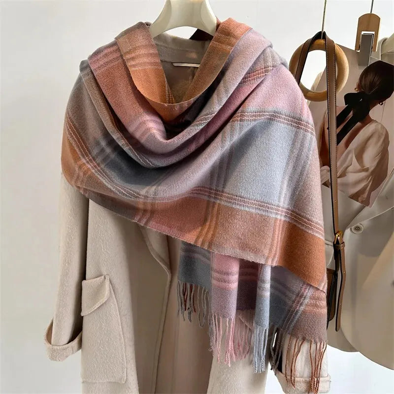 2025 Warm Plaid Cashmere Shawl Poncho Winter Scarf Luxury Print Blanket Pashmina Wraps Bufanda With Tassel Casual Stoled Echarpe