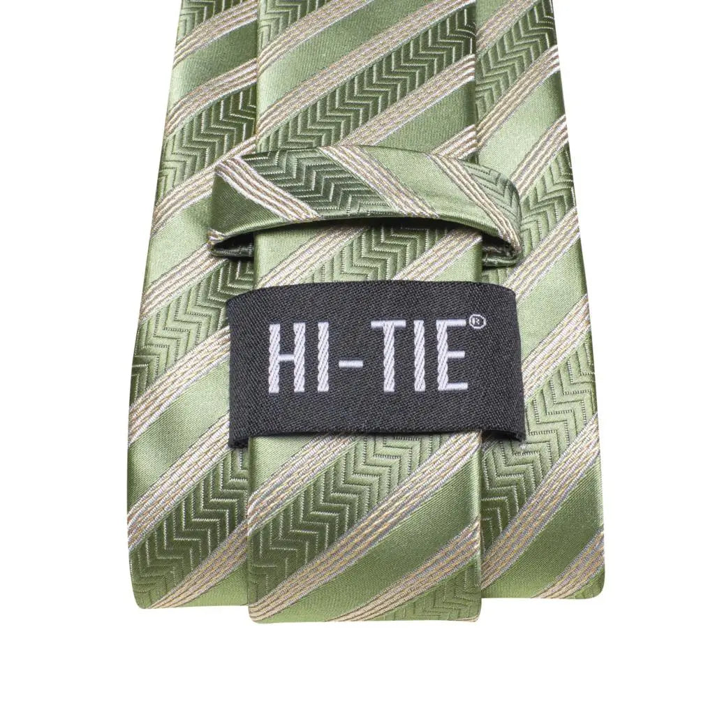 Our Brand  2025 Hi Tie Striped Sage Green Mens Fashion Necktie Handkerchief Cufflinks for Tuxedo Accessory Classic Silk Luxury Tie for Man Gift