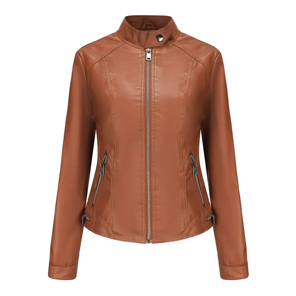 Faux Leather Jackets for Women 2024 Autumn Moto Biker Zipper Jacket Spring Motorcycle Coat Army Green Brown Red Jaqueta Feminina