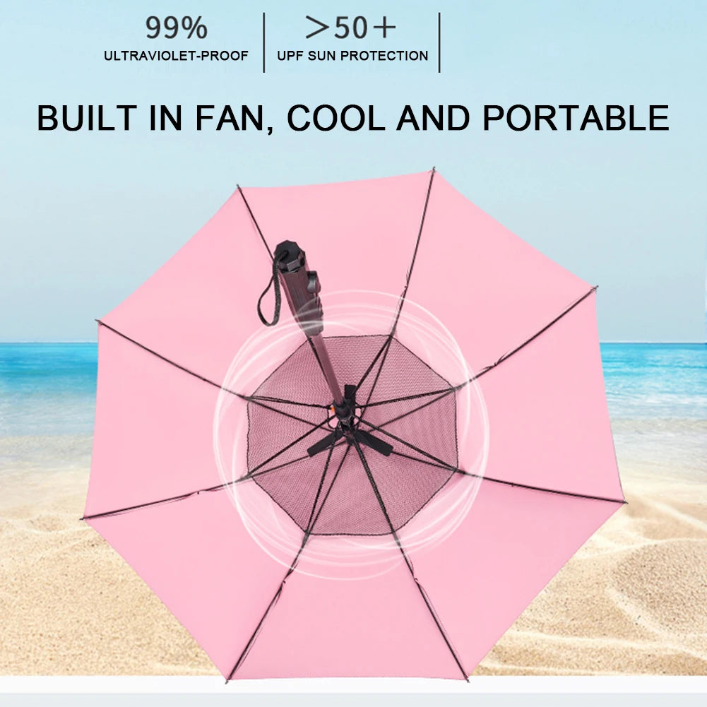 Portable Umbrella 2025 With Fan Misting UV Sun Umbrella Safety Isolation Mesh Super Wind Power Battery & USB Rechargeable Powered