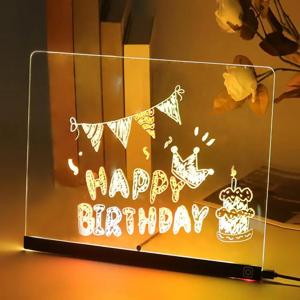 LED Letter Message Board With 7 Colorful Pens Acrylic Dry Erase Board with Light Light Up Dry Erase Board for Office School Home