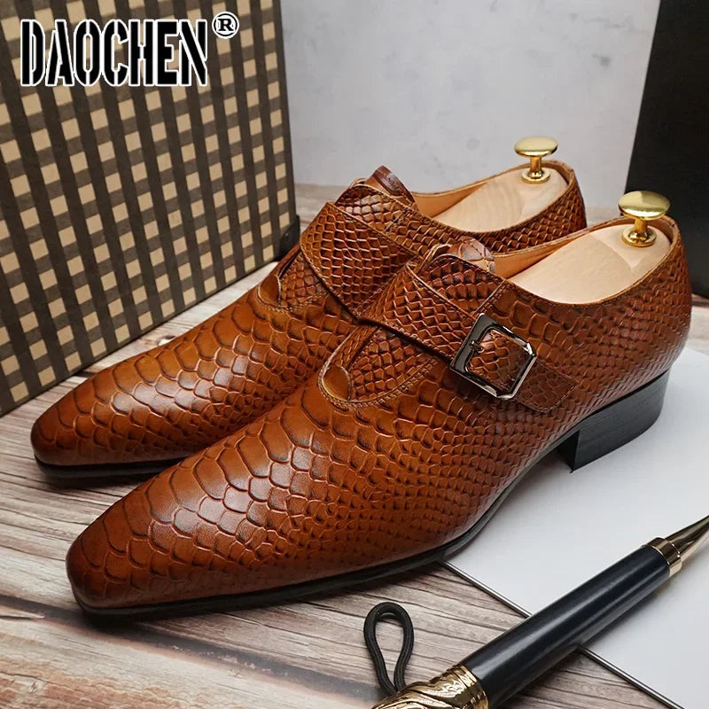 Luxury Men's Loafers Dress Shoes Snake Prints Formal Men Casual Shoes Black Brown Monk Loafers Office Wedding Leather Shoes Men 10%  FOR  ANY  PURCHASE