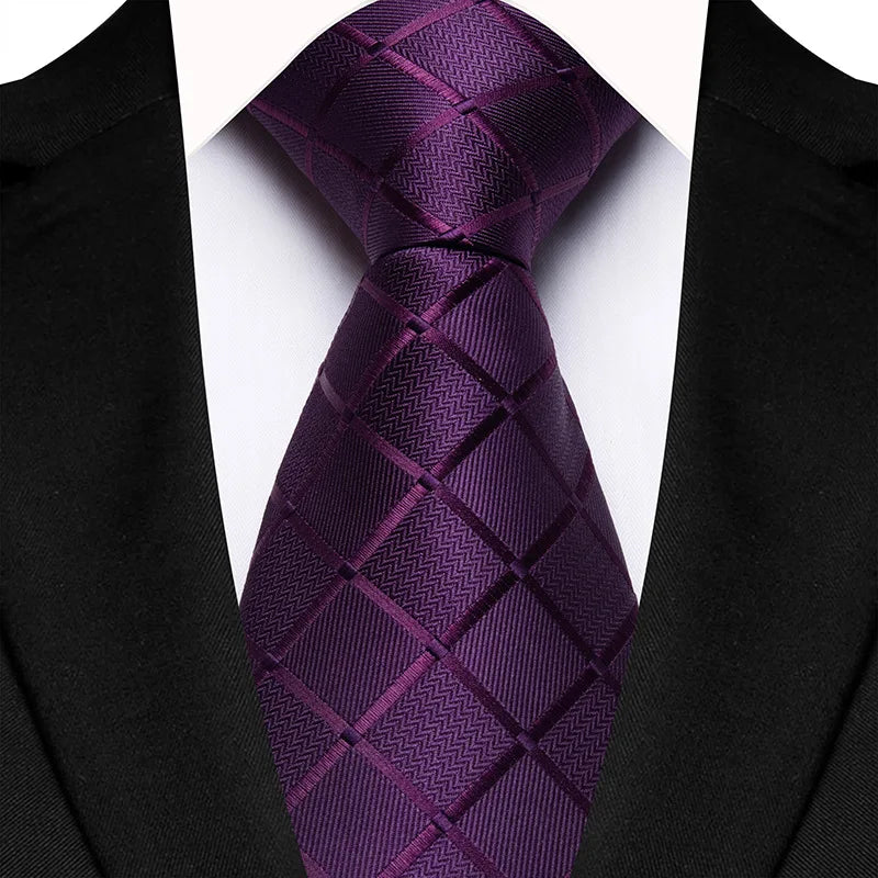 Luxury 8CM Mens Necktie Purple Color Stripes Floral Plaid Ties For Man Groom Jacquard Woven Neck Tie For Business Wedding Party
