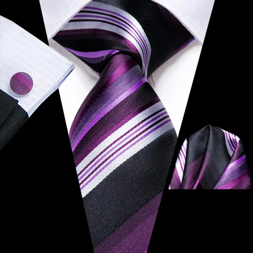 Our Brand  2025 Hi Tie Striped Sage Green Mens Fashion Necktie Handkerchief Cufflinks for Tuxedo Accessory Classic Silk Luxury Tie for Man Gift