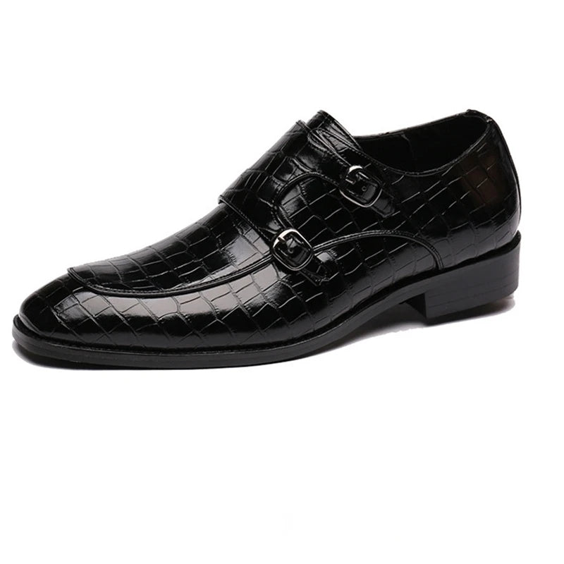 Man's Business Dress Office Shoes Crocodile Grain Leather Shoes Mens Buckle Casual Wedding Party Shoe Men Loafers Flats