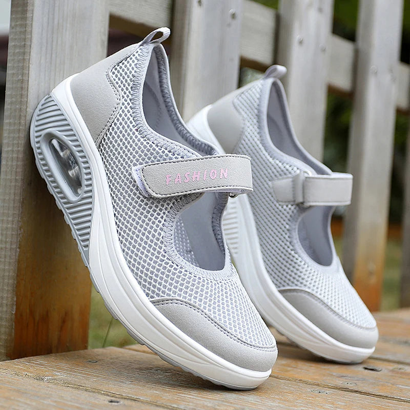 New Women Tennis Shoes New Hook Loop Air Cushion Shoe Non-slip Sole Breathable Female Casual Increase Footwear Outdoor Walk Sneakers
