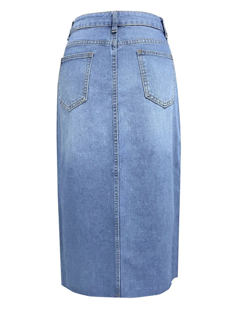 New In 2024 Women's Denim Skirt Spring Summer Korean Fashion High Waisted Streetwear Jean Skirt Female A-Line Midi Skirt