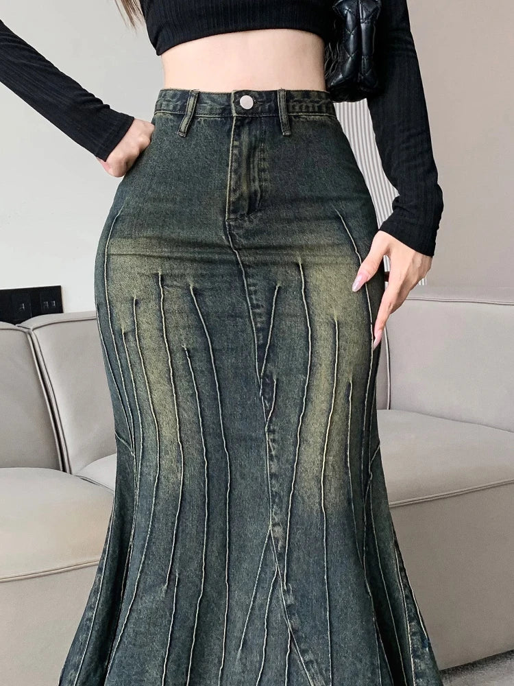 Vintage Ripped Women  Skirt 2023 New Fashion Y2K Streetwear Jeans Skirts Female Retro Casual Irregular Hip Skirts Denim