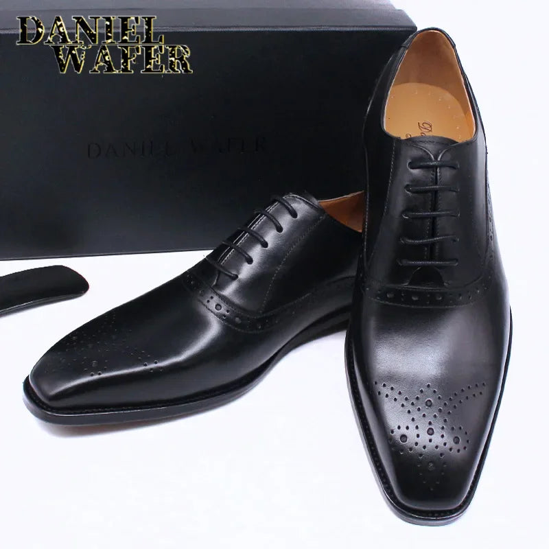 Men's Genuine Leather Oxford Shoes Brown & Black 2025 - 2026  High-Quality Snake Print Lace-Up Business Dress Suit Wedding Shoes
