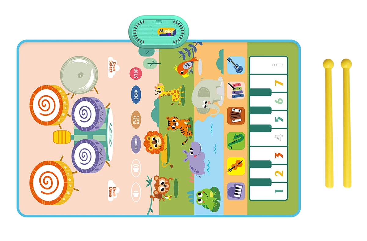 80x50cm Music Play Mat for Kids Toddlers Floor Piano Keyboard Drum Toys Dance Mat with 6 Instruments Sounds Educational Toys