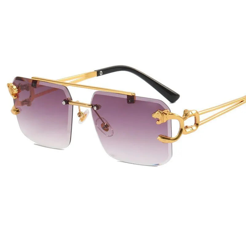 Rectangle Sunglasses for Men Women Rimless Square Shade Eyewear Frameless Vintage Square Glasses