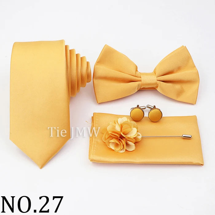 Hot Sale Pink Purple Sage Green Tie Set Polyester Necktie Bowtie Cufflink Brooch For Groom Suit Wedding Cravat Shirt Accessory