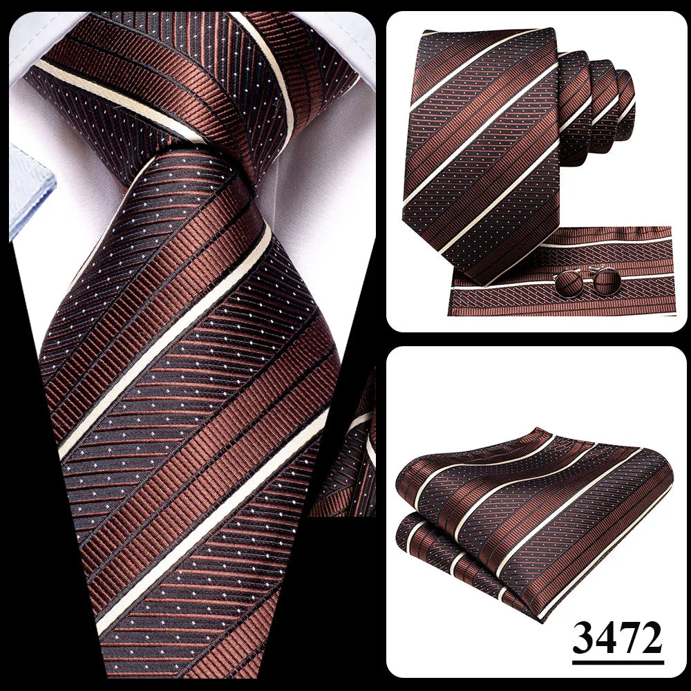 Our Brand  2025 Hi Tie Striped Sage Green Mens Fashion Necktie Handkerchief Cufflinks for Tuxedo Accessory Classic Silk Luxury Tie for Man Gift